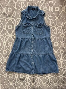 Velvet Heart Denim Blue Sleeveless Tiered Button Mini Dress